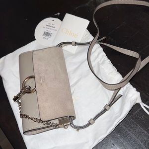 Chloe mini faye suede & leather wallet on a chain in motty grey